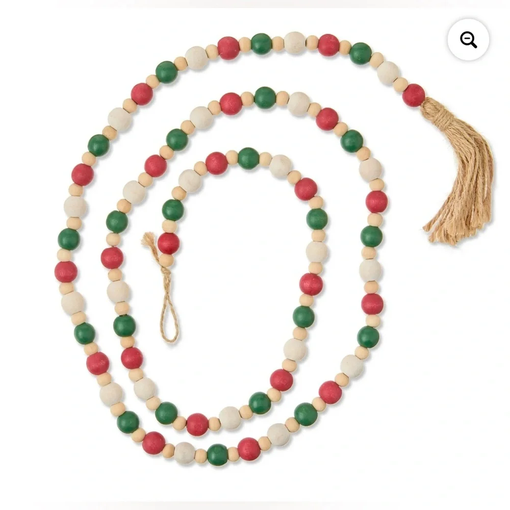 Red/Green/Cream Mini Beaded Garland 3 sets NEW NWT. Christmas Xmas wooden